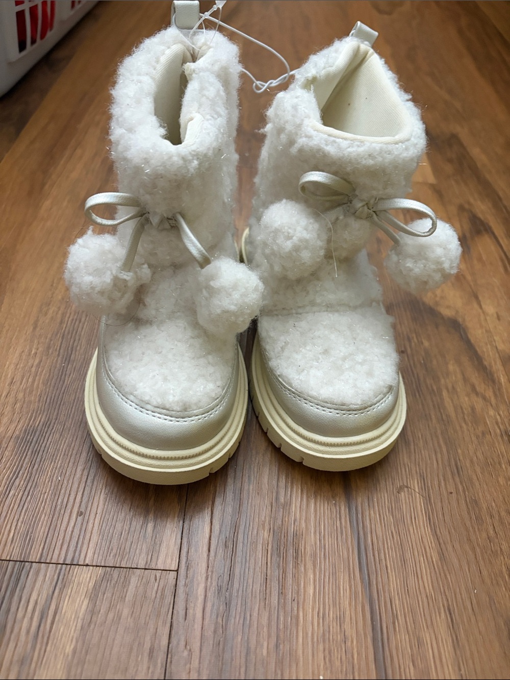 Sugar White Faux-Shearling Pom-Pom Kids Boots
